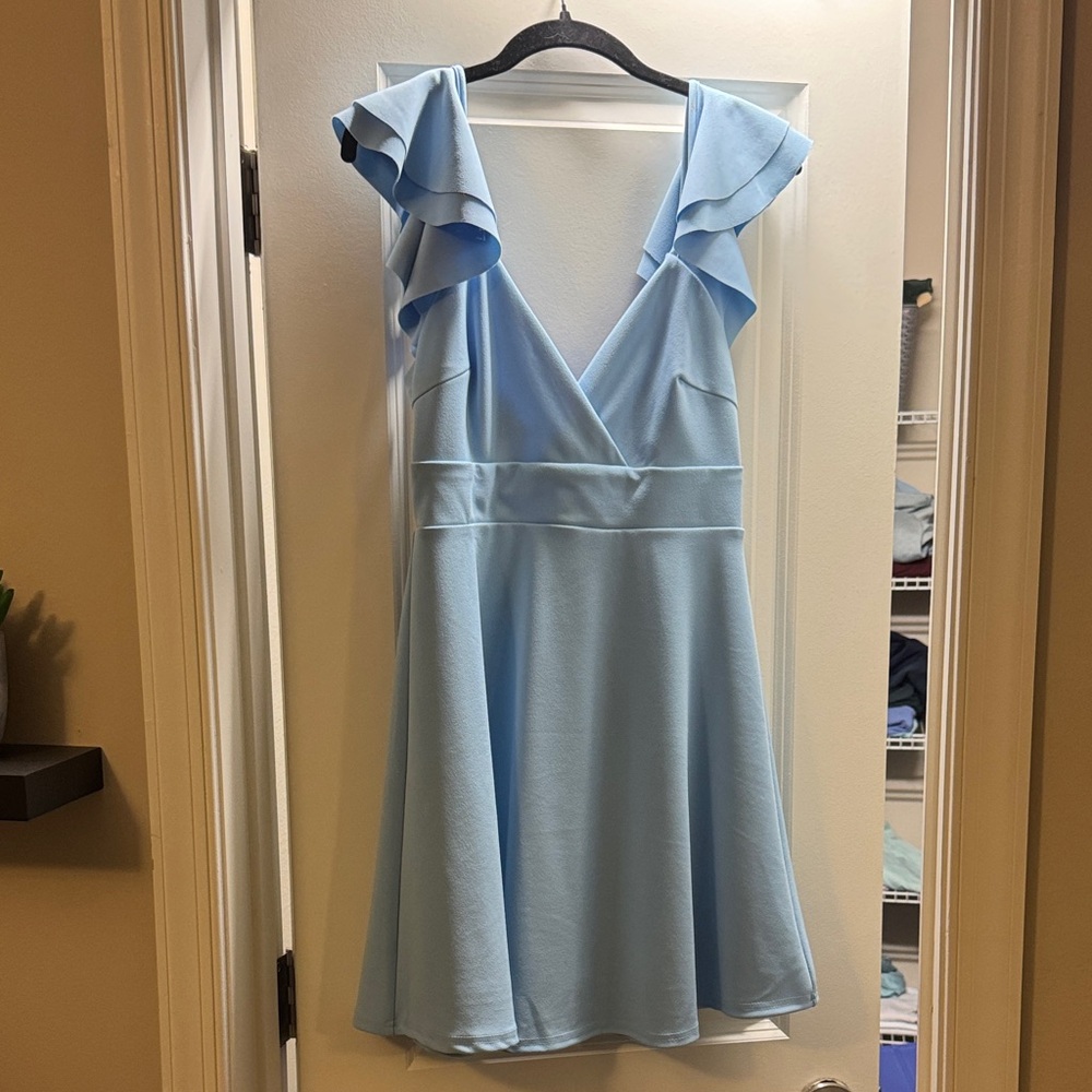 Light Blue Ruffle Sleeve Dress